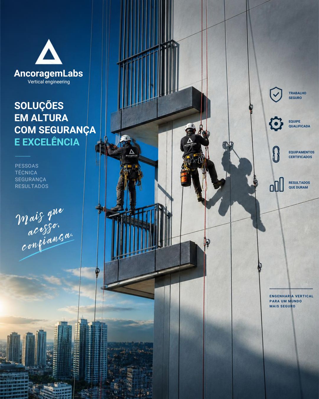 Arte ilustrativa de dois profissionais trabalhando na fachada de um edifício